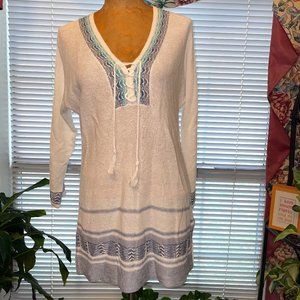 NWT $100 White with Blue Trim Pullover Sweater Top NIC+ZOE XS S